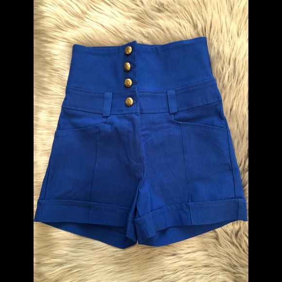 Blue high waisted shorts for women - Picture 1 of 4